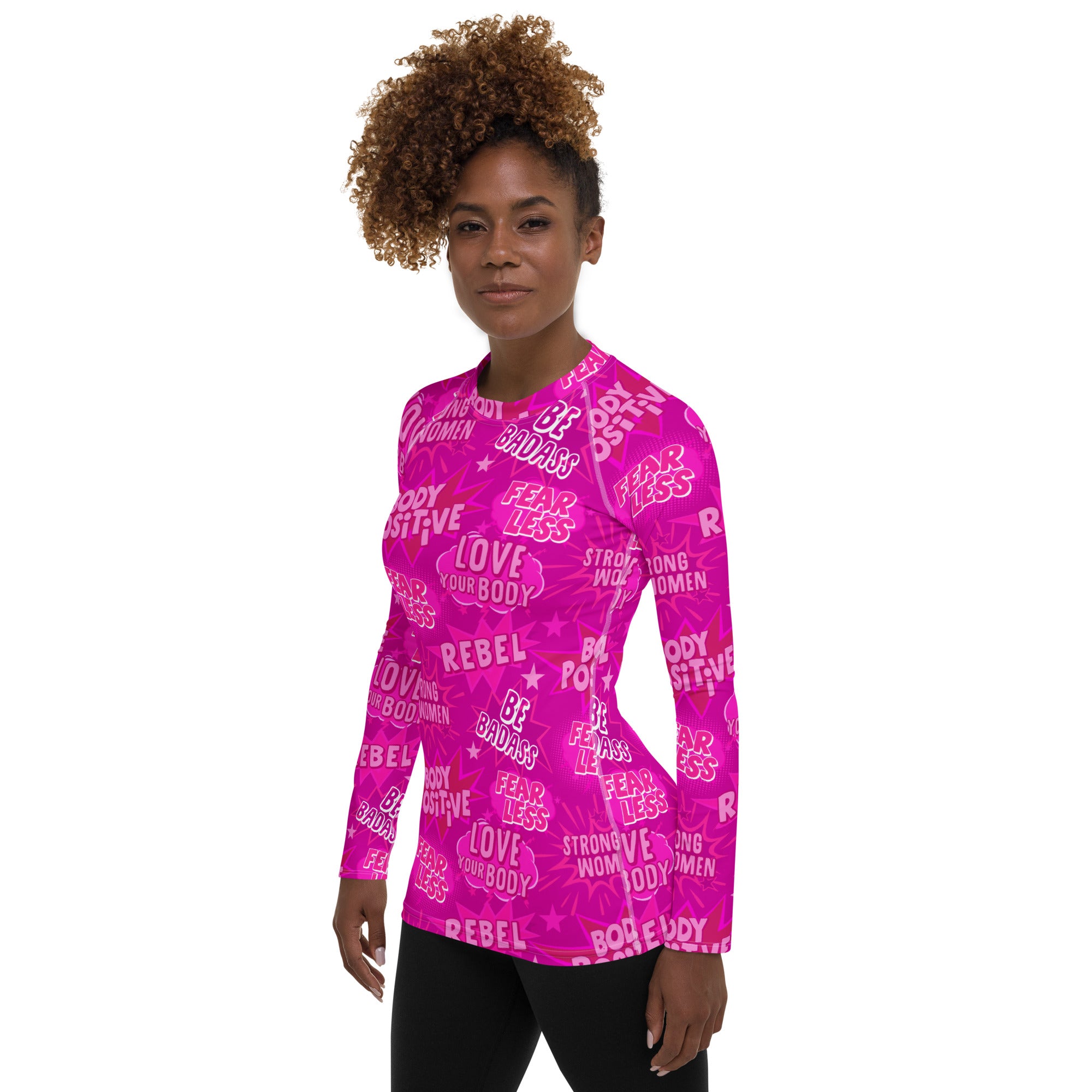 Body Positivity Performance Rash Guard in Hot Pink UPF 50+